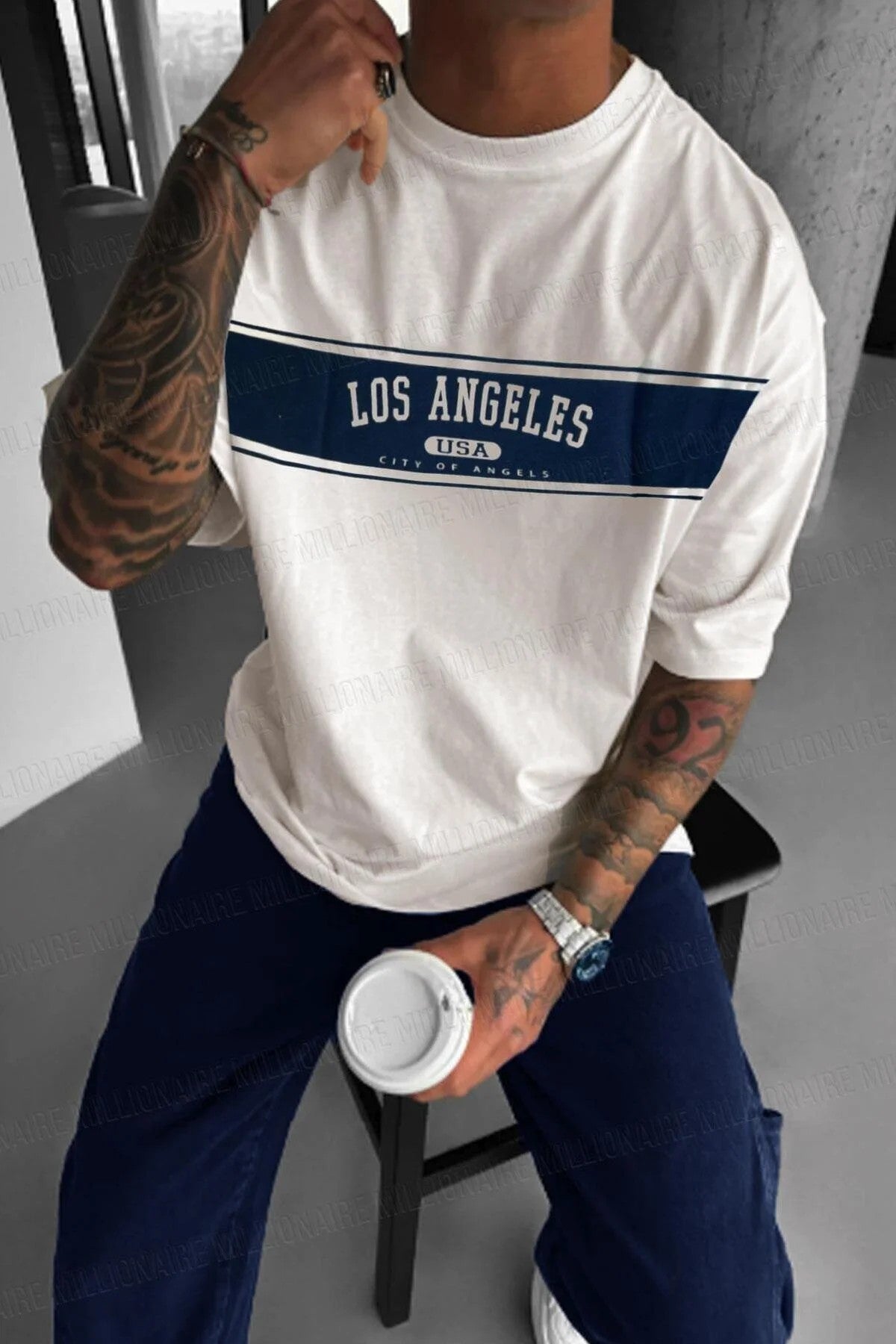 Los Angeles Baskılı Oversize Erkek Tişört