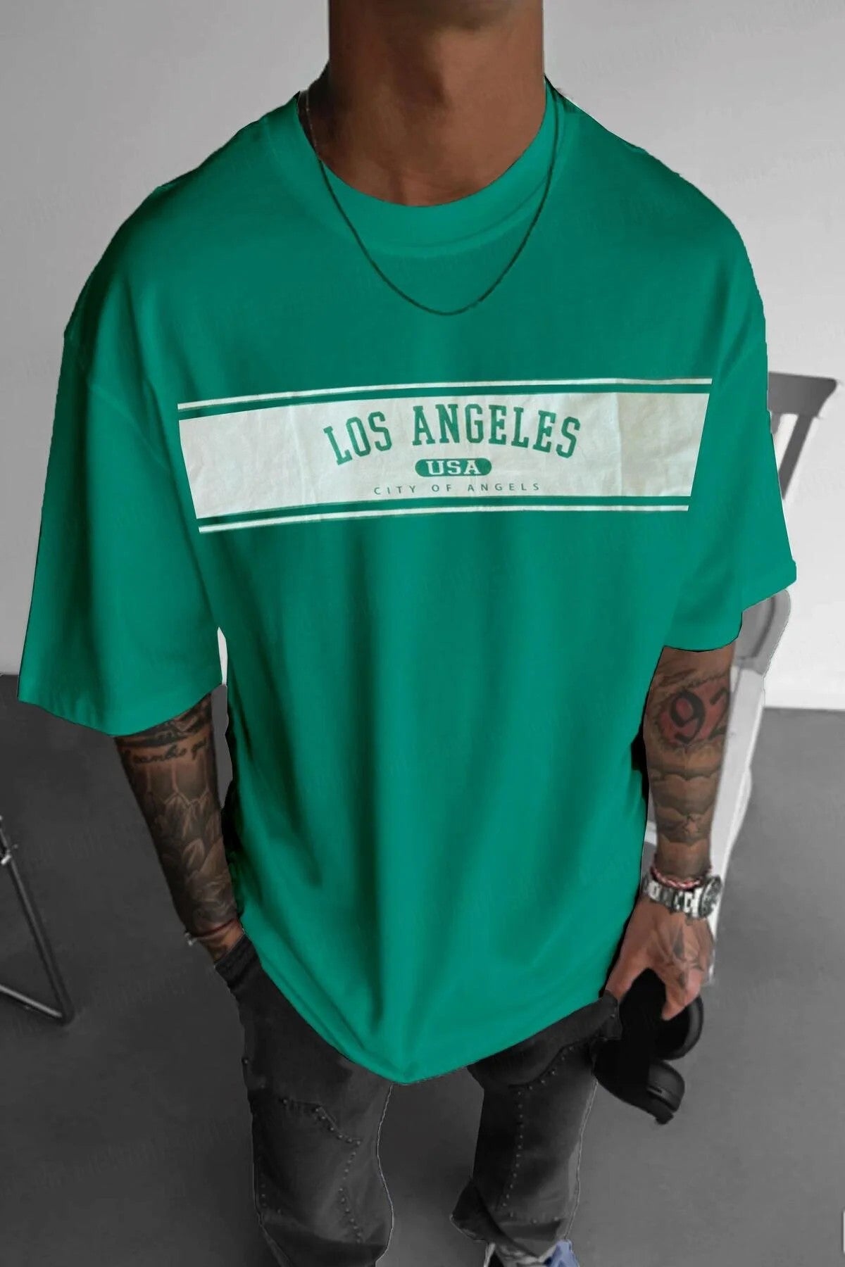Los Angeles Baskılı Oversize Erkek Tişört